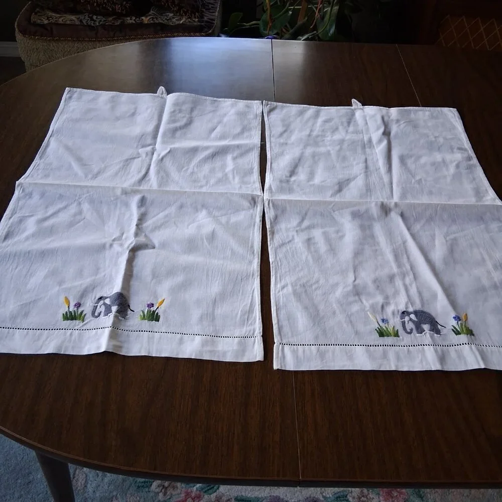 🐘 Elephant Embroidered Hand Towels 🐘🌸 Cotton/Linen Blend • 24